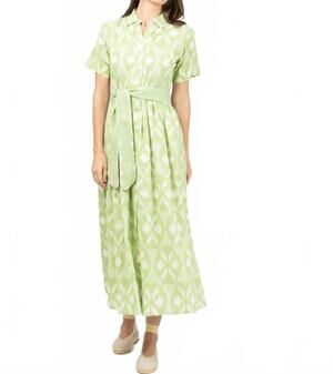 NEW BEAU & RO elle midi dress in lime ikat